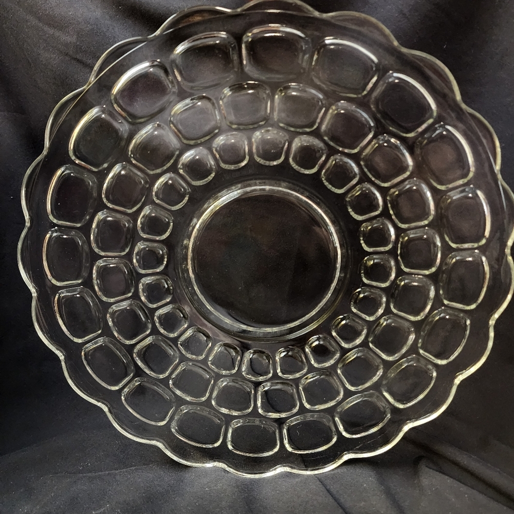 Vintage Federal Glass Yorktown Colonial Sandwich Platter Cake Plate Approx 11 ⅜"